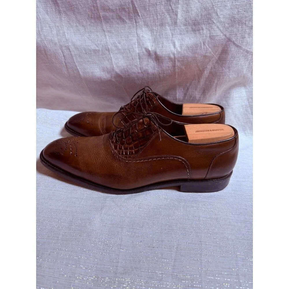 Studio Belvedere Cognac Alligator Print Leather Lace Up Oxfords Shoes Men's 11D